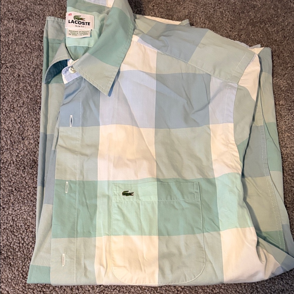 Lacoste Men's Aqua and White Plaid Shirt
